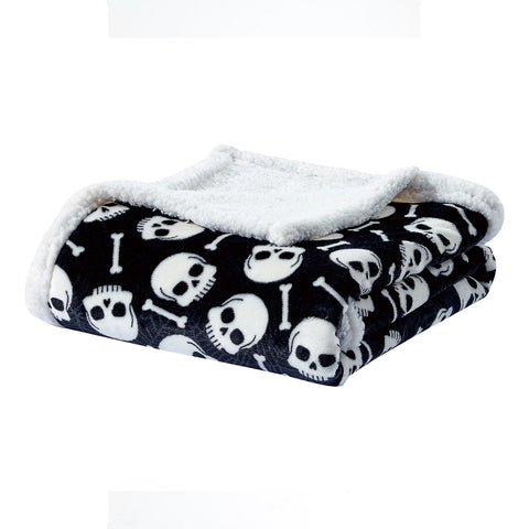 Ultra Soft Skull & Bones Halloween Sherpa Throw Blanket – 50" x 60" Cozy Micro Plush Blanket for Couch, Bed, or Living Room – Lightweight, Warm, All-Season Comfort, Machine Washable