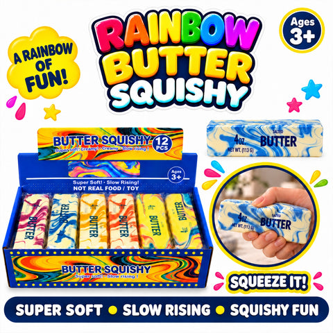 Rainbow Butter Squishy Toy Set, Colorful Slow-Rise Sensory Fidgets | Soft Butter Stick Squeeze Toys & Gift Set