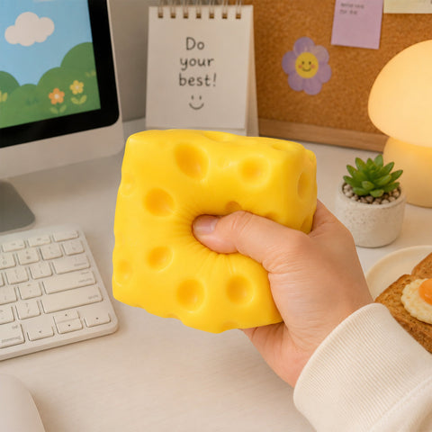Cheese Slow-Rise Squishy Sensory Toy, Soft Food-Inspired Fidget | Compact Desk Squeeze Toy &amp; Novelty Gift
