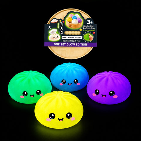 Glow-in-the-Dark Dumpling Squishy Mystery Box, Slow-Rise Sensory Surprise | Dumpling Toy with Steamer Basket Container