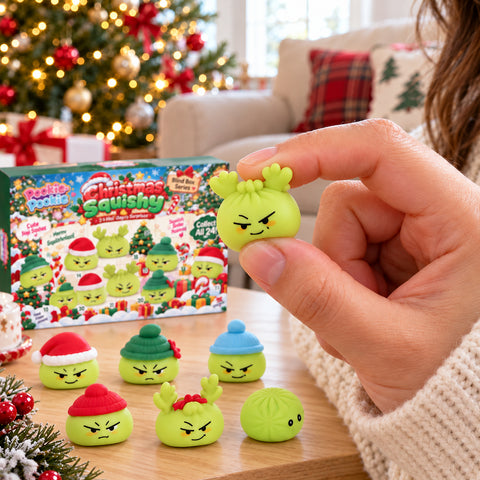 24-Day Christmas Mini Squishies Advent Calendar, Mini Sensory Toy Surprises | Green Holiday Countdown Box &amp; Gift Set