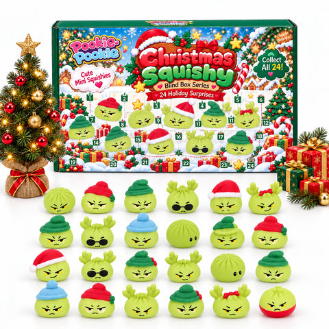 24-Day Christmas Mini Squishies Advent Calendar, Mini Sensory Toy Surprises | Green Holiday Countdown Box &amp; Gift Set