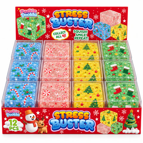 Christmas Squishy Stress Cube Fidget Toy, Soft Holiday Sensory Cube | Assorted Festive Designs &amp; Stocking Stuffer