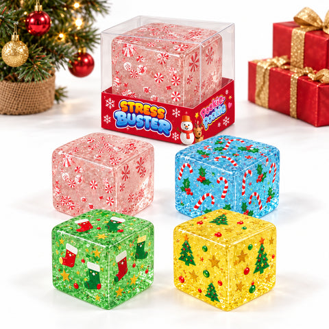 Christmas Squishy Stress Cube Fidget Toy, Soft Holiday Sensory Cube | Assorted Festive Designs &amp; Stocking Stuffer