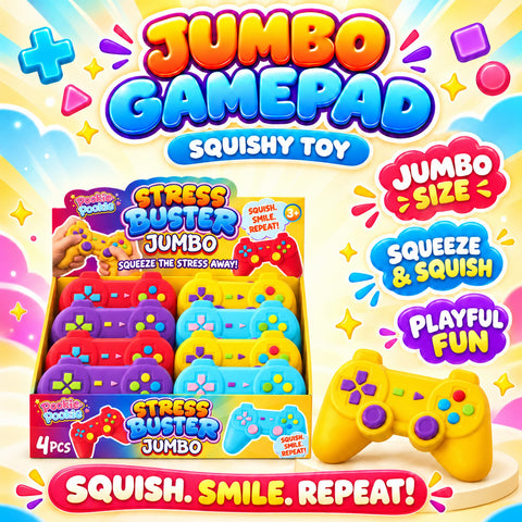 Jumbo Game Controller Squishy Fidget Toy, Gaming-Inspired Sensory Squeeze Toy | Colorful Desk Accessory &amp; Gamer Gift