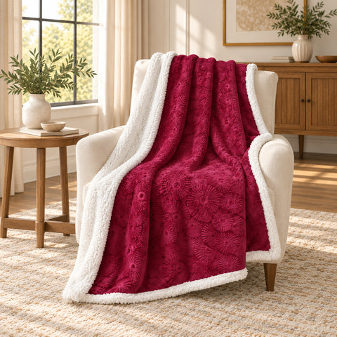 Ultra-Soft Embossed Sherpa Plush Throw Blanket – 50" x 60"  Lightweight Warm Fleece Blanket with Soft Sherpa Backing for Couch, Sofa & Bed | 100% Polyester | Machine Washable