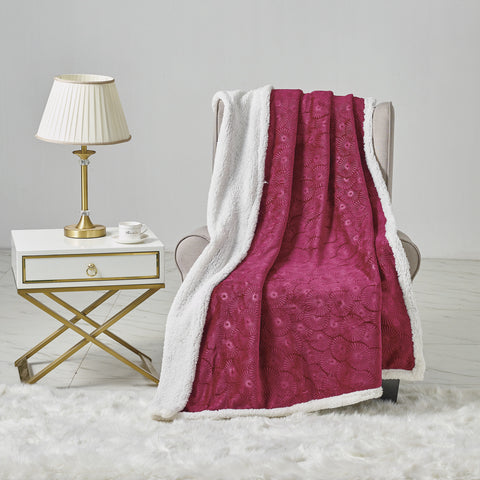 Ultra-Soft Embossed Sherpa Plush Throw Blanket – 50" x 60"  Lightweight Warm Fleece Blanket with Soft Sherpa Backing for Couch, Sofa & Bed | 100% Polyester | Machine Washable