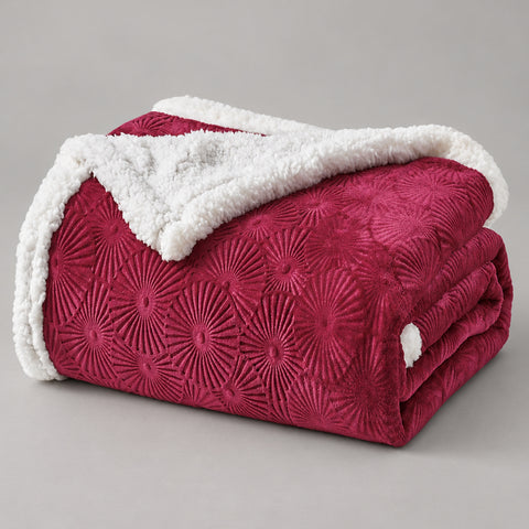 Ultra-Soft Embossed Sherpa Plush Throw Blanket – 50" x 60"  Lightweight Warm Fleece Blanket with Soft Sherpa Backing for Couch, Sofa & Bed | 100% Polyester | Machine Washable