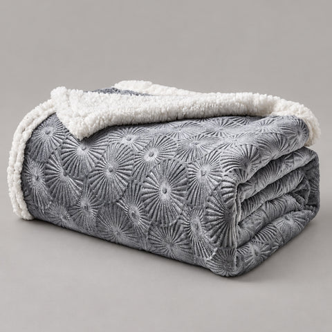 Ultra-Soft Embossed Sherpa Plush Throw Blanket – 50" x 60"  Lightweight Warm Fleece Blanket with Soft Sherpa Backing for Couch, Sofa & Bed | 100% Polyester | Machine Washable