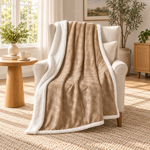 Ultra-Soft Embossed Sherpa Plush Throw Blanket – 50" x 60"  Lightweight Warm Fleece Blanket with Soft Sherpa Backing for Couch, Sofa & Bed | 100% Polyester | Machine Washable