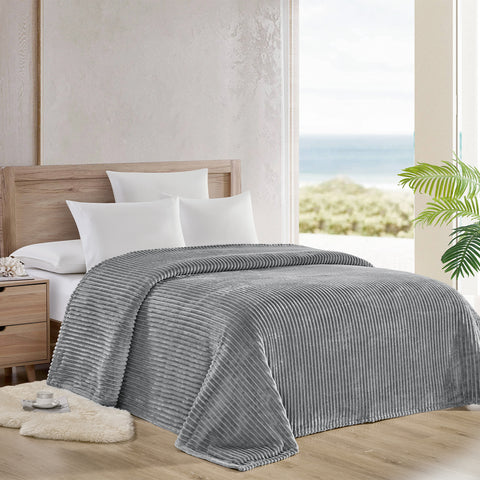 Reversible Striata Lined Ribbed Corduroy Oversized All-Season Plush Blanket