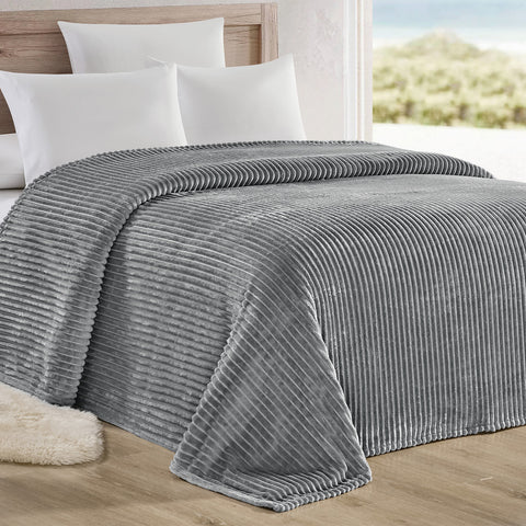 Reversible Striata Lined Ribbed Corduroy Oversized All-Season Plush Blanket