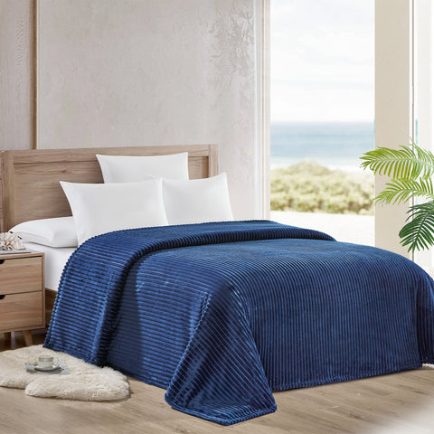 Reversible Striata Lined Ribbed Corduroy Oversized All-Season Plush Blanket