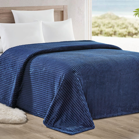 Reversible Striata Lined Ribbed Corduroy Oversized All-Season Plush Blanket
