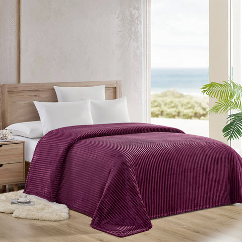 Reversible Striata Lined Ribbed Corduroy Oversized All-Season Plush Blanket