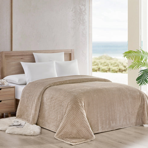Reversible Striata Lined Ribbed Corduroy Oversized All-Season Plush Blanket
