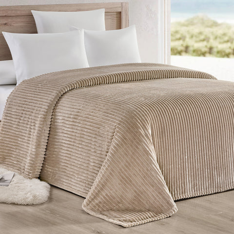 Reversible Striata Lined Ribbed Corduroy Oversized All-Season Plush Blanket