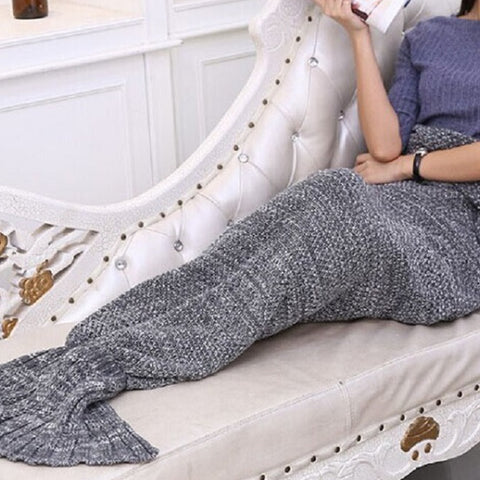 Knitted Wool Mermaid Tail Blanket for Adults