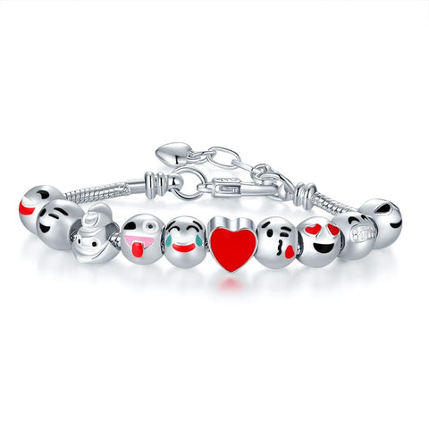 White Gold Plated Emoji Charm Bracelet – Fun Stackable Rope Chain Bracelet for Women, Teens & Gift Giving