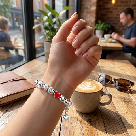 White Gold Plated Emoji Charm Bracelet – Fun Stackable Rope Chain Bracelet for Women, Teens & Gift Giving