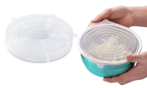 6-Pack: Reusable Silicone Stretch Container Lids Covers for Food Storage - Fit Most Containers