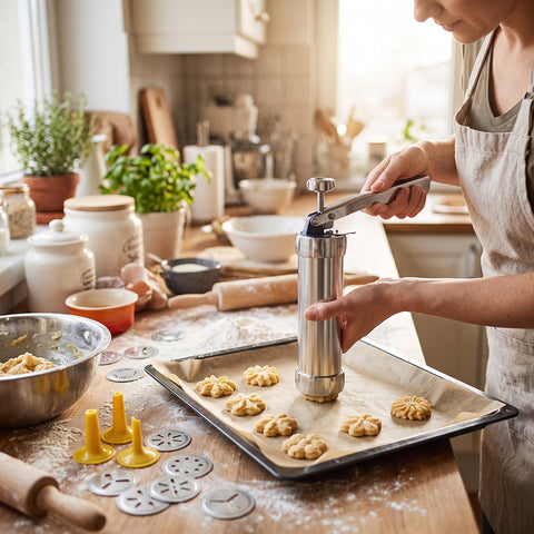 Cookie Press and Decorating Kit, 25 Pieces – Biscuit Maker with 20 Discs and 4 Tips