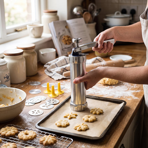 Cookie Press and Decorating Kit, 25 Pieces – Biscuit Maker with 20 Discs and 4 Tips