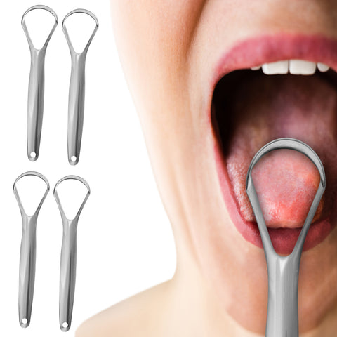 4-Pack Stainless Steel Tongue Scraper Cleaner – Durable Oral Hygiene Tool for Fresh Breath & Daily Tongue Cleaning