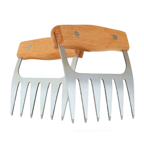 Stainless Steel Meat Shredding Claws, 1 Pair – Wooden-Handle BBQ Tools