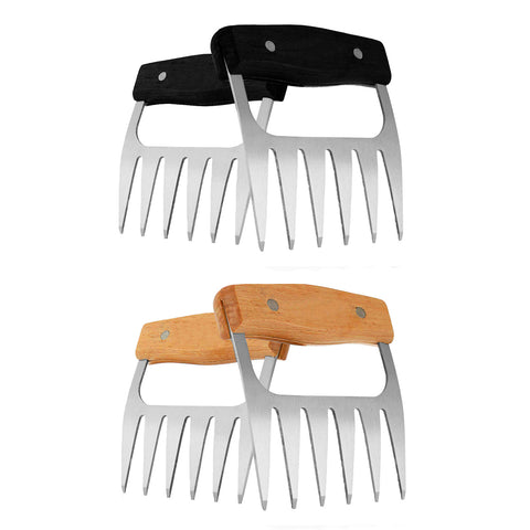 Stainless Steel Meat Shredding Claws, 1 Pair – Wooden-Handle BBQ Tools