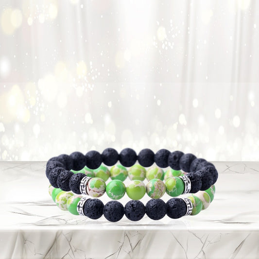 Lava Stone Aromatherapy Bracelet Set (2-Pack) with 2 Essential Oils – Diffuser Bead Bracelets for Relaxation & Everyday Wear