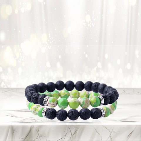 Lava Stone Aromatherapy Bracelet Set (2-Pack) with 2 Essential Oils – Diffuser Bead Bracelets for Relaxation & Everyday Wear