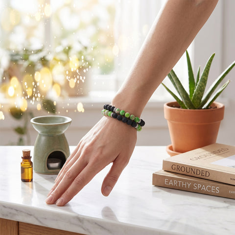 Lava Stone Aromatherapy Bracelet Set (2-Pack) with 2 Essential Oils – Diffuser Bead Bracelets for Relaxation & Everyday Wear