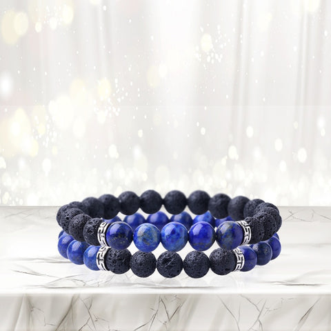 Lava Stone Aromatherapy Bracelet Set (2-Pack) with 2 Essential Oils – Diffuser Bead Bracelets for Relaxation & Everyday Wear