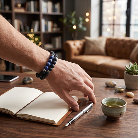 Lava Stone Aromatherapy Bracelet Set (2-Pack) with 2 Essential Oils – Diffuser Bead Bracelets for Relaxation & Everyday Wear