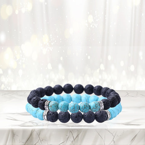 Lava Stone Aromatherapy Bracelet Set (2-Pack) with 2 Essential Oils – Diffuser Bead Bracelets for Relaxation & Everyday Wear