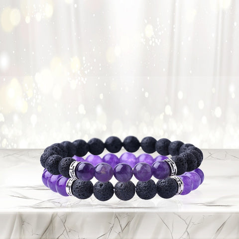 Lava Stone Aromatherapy Bracelet Set (2-Pack) with 2 Essential Oils – Diffuser Bead Bracelets for Relaxation & Everyday Wear