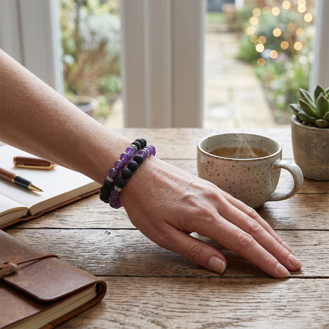 Lava Stone Aromatherapy Bracelet Set (2-Pack) with 2 Essential Oils – Diffuser Bead Bracelets for Relaxation & Everyday Wear