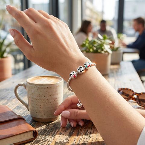 White Gold Plated Emoji Charm Bracelet – Fun Stackable Rope Chain Bracelet for Women, Teens & Gift Giving