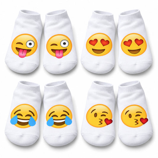 Emoji Ankle Socks, 4 Pairs – Breathable Unisex Everyday Socks