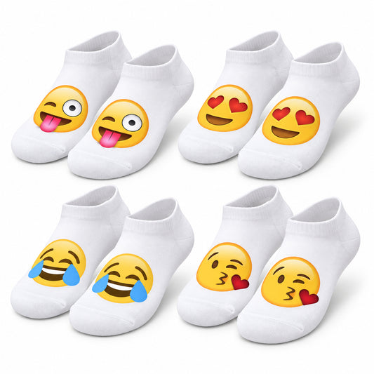 Emoji Ankle Socks, 4 Pairs – Breathable Unisex Everyday Socks
