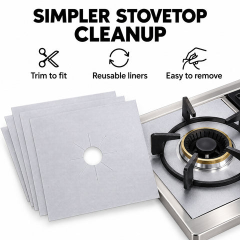 Reusable Gas Stove Burner Covers – Trim-to-Fit Nonstick Liners, 4, 8 or 12 Pack