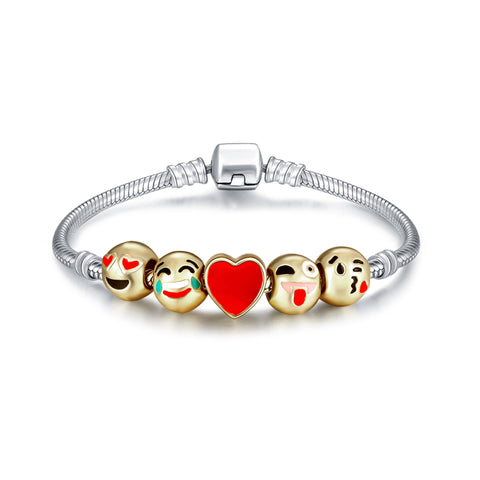 Santa Emoji Charm Bracelet – Gold Plated Christmas Bracelet with Festive Emoji Charms (7.5” Length)