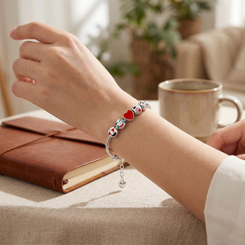 White Gold Plated Emoji Charm Bracelet – Fun Stackable Rope Chain Bracelet for Women, Teens & Gift Giving