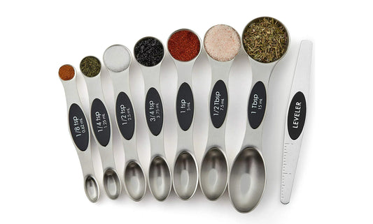 7-Piece: Double Sided Stackable Magnetic Measuring Spoons Set with Leveler for Baking, Cooking, Roasting, Meal Preparation