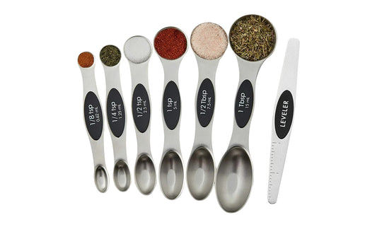 7-Piece: Double Sided Stackable Magnetic Measuring Spoons Set with Leveler for Baking, Cooking, Roasting, Meal Preparation