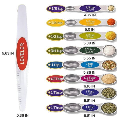 8-Piece Magnetic Measuring Spoons Set with Leveler – Double-Sided Stainless Steel Measuring Spoons for Baking & Cooking (Stackable Design)