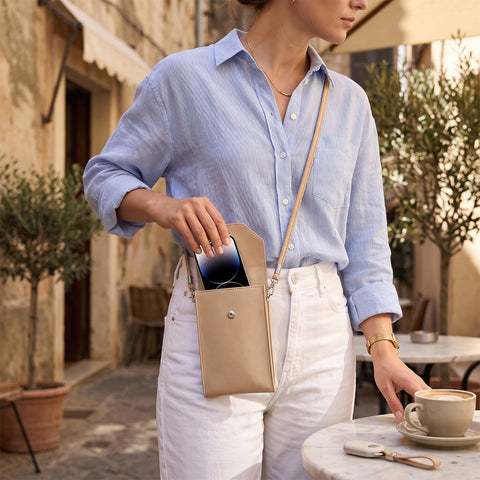 Crossbody Cell Phone Bag Slim PU Leather Phone Purse with Two Compartments and Detachable Strap