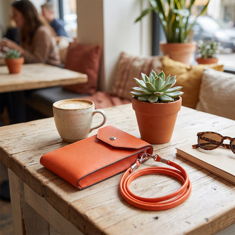 Crossbody Cell Phone Bag Slim PU Leather Phone Purse with Two Compartments and Detachable Strap