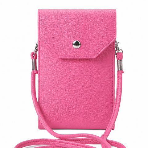 Crossbody Cell Phone Bag Slim PU Leather Phone Purse with Two Compartments and Detachable Strap